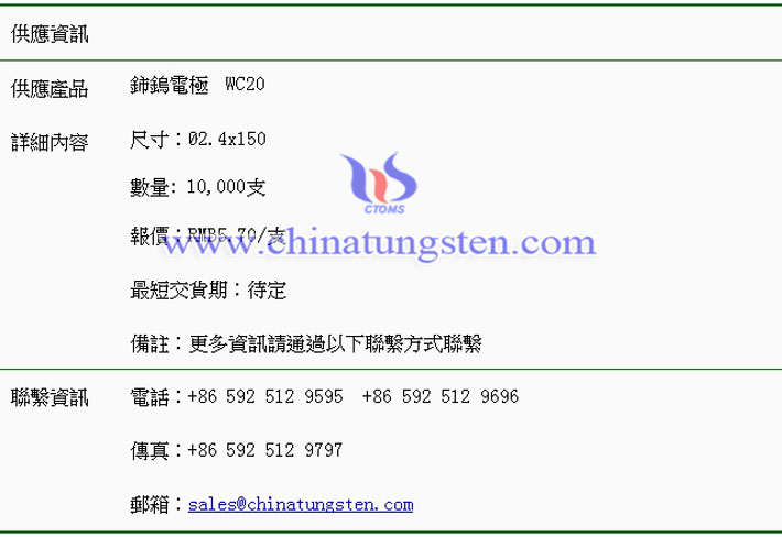 鈰鎢電極價(jià)格表圖片