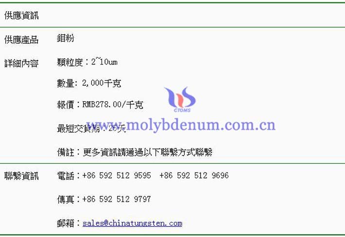 鉬粉價(jià)格表圖片