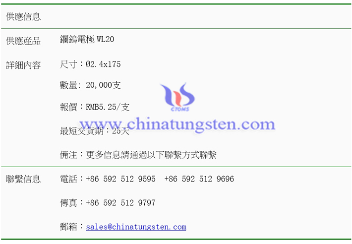 鑭鎢電極價(jià)格表圖片