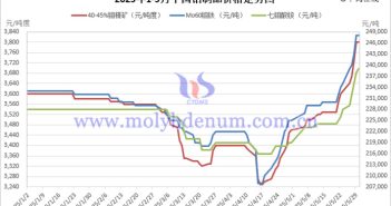 2025年1-5月中國(guó)鉬製品價(jià)格走勢(shì)