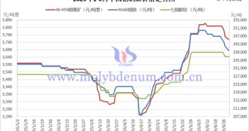 2025年1-6月中國(guó)鉬製品價(jià)格走勢(shì)