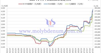 2025年1-7月中國鉬製品價格走勢