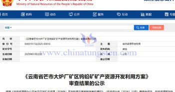 Yunnan mangshi dalu factory tungsten-lead mine development plan passed review announcement