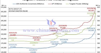 Tungsten Price Trend from January to August 28, 2025