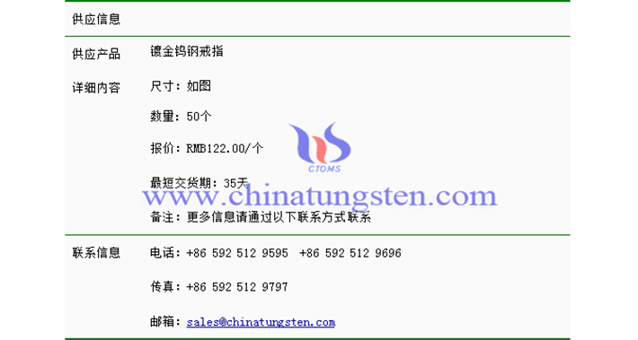 鍍金鎢鋼戒指價(jià)格表圖片