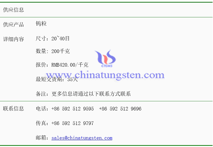 鎢粒價(jià)格表圖片