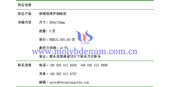 玻璃熔煉爐鉬電極價(jià)格表圖片